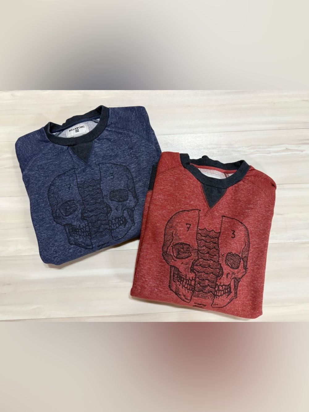 Billabong Vintage Skull Graphic Pullover Sweatshirts - Navy & crimson bundle